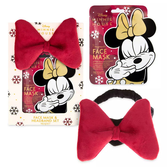 Minnie Mouse Face Mask & Red Velour Bow Headband Set for Adults - One Size