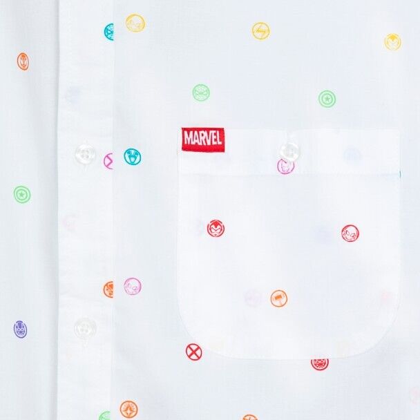 Disney Avengers Marvel Logos Button Down Dress Shirt for Adults - Pride Collection