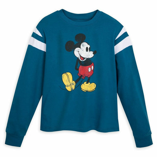 Mickey Mouse Semi-Cropped Blue Pullover Top for Women - Spirit Jersey