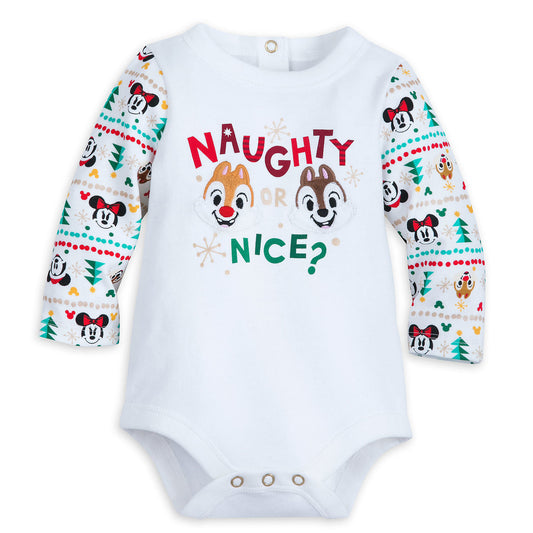 Disney Chip & Dale Santa Mickey & Minnie Mouse Holiday Christmas Baby Outfit Bodysuit