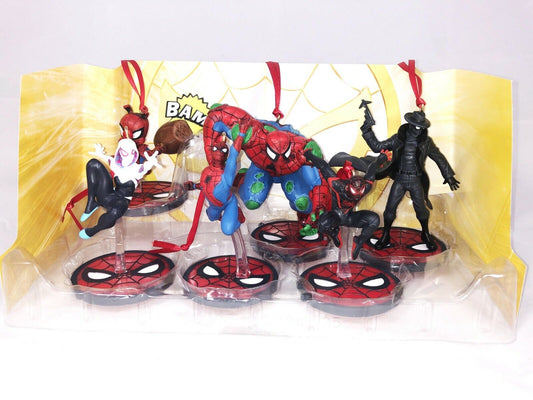 Disney Spiderman Custom Christmas Ornaments Figure 6pc Set Miles Gwen Hulk - Spider Verse