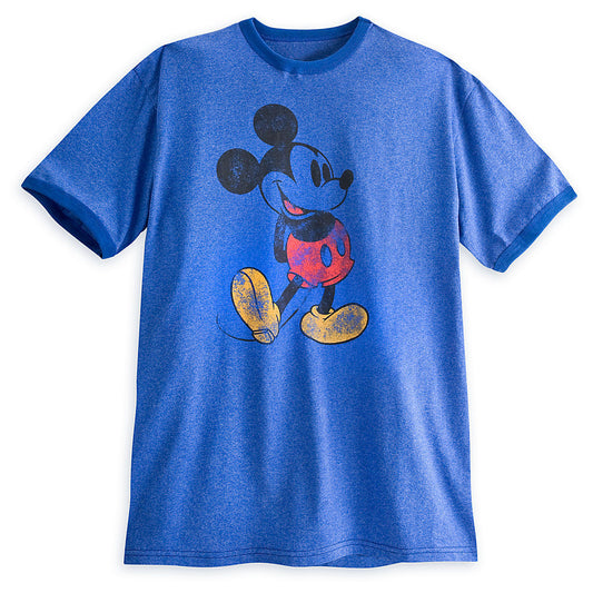 Disney Classic Mens Mickey Mouse Blue Ringer T Shirt Size Small