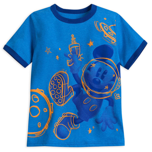 Mickey Mouse Space Suit Ringer T Shirt Tee Blue Shirt for Kids Boys