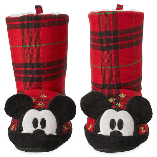 Disney Mickey Mouse Kids Soft Plaid 3D Ears Slippers 7/8 9/10 - Holiday Christmas