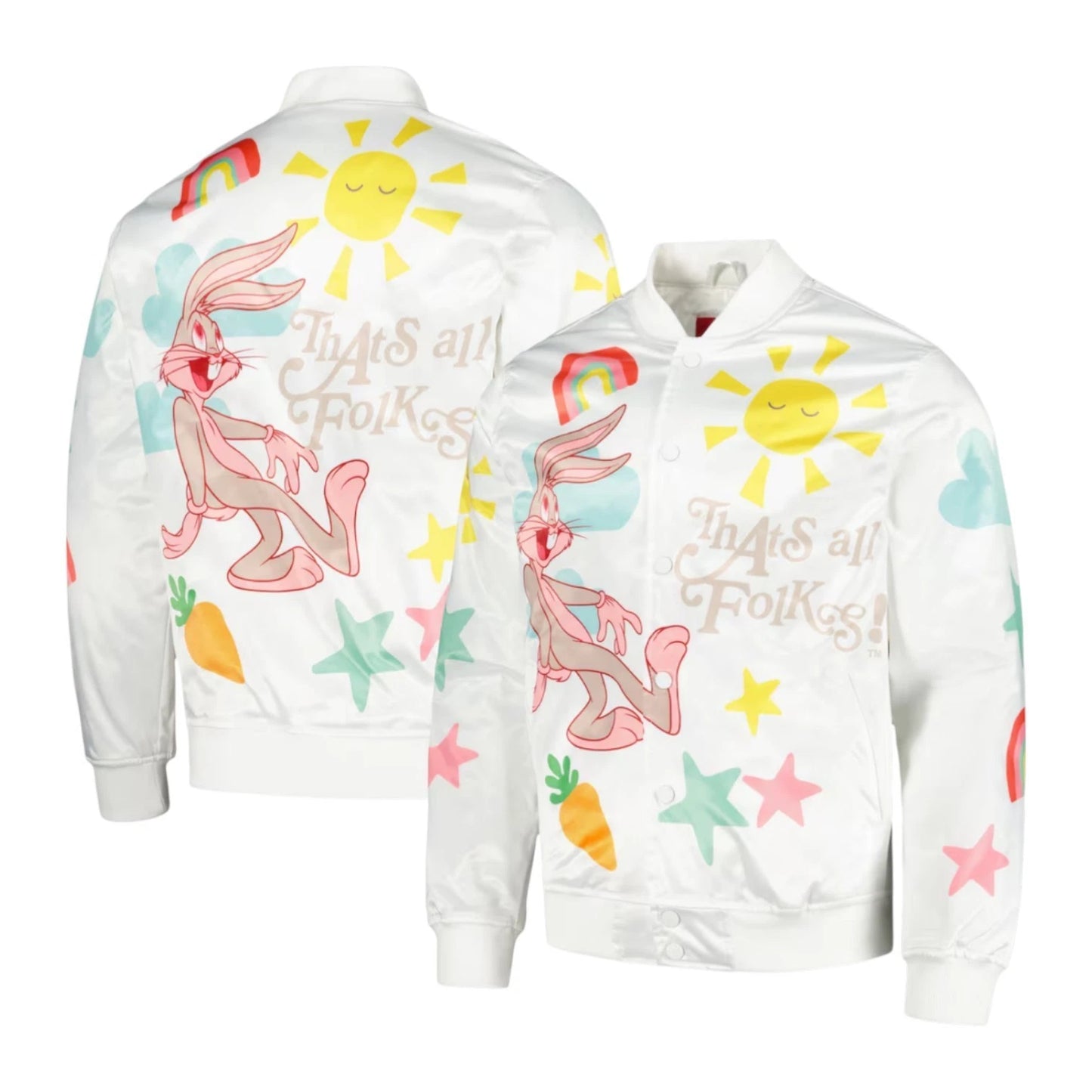 Bugs Bunny Looney Tunes Freeze Max Graphic Satin Full-Snap Jacket - Adults M