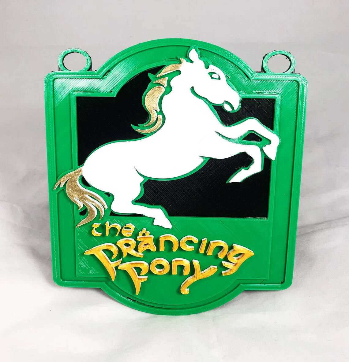 3D Lord of the Rings Inspired Prancing Pony & Green Dragon Wall Sign Post 2pc Set