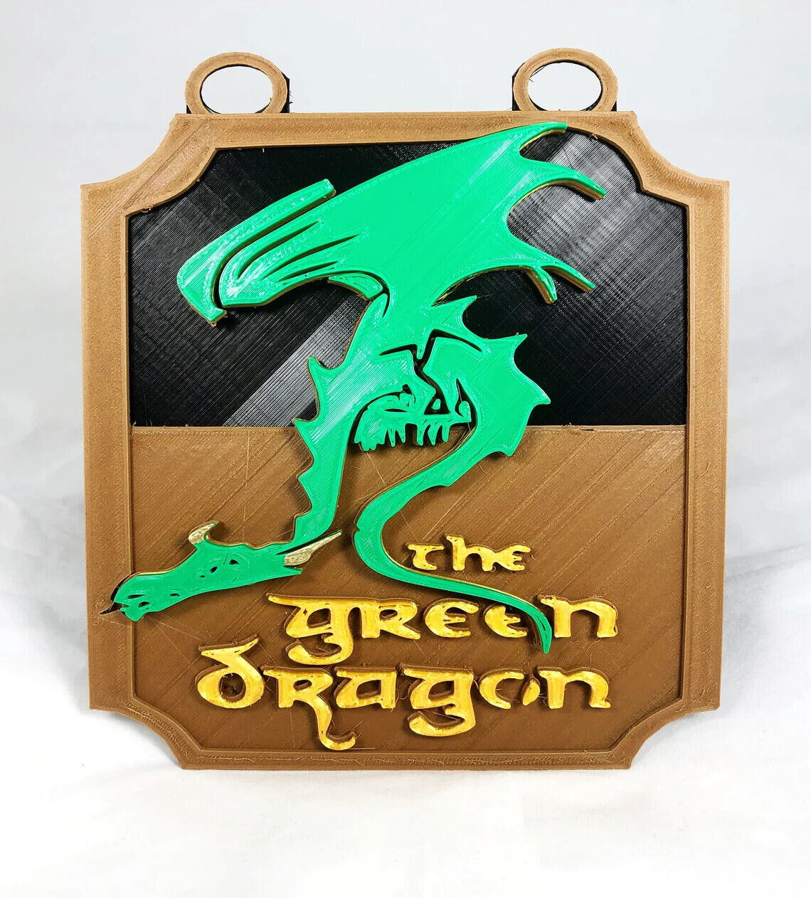 3D Lord of the Rings Inspired Prancing Pony & Green Dragon Wall Sign Post 2pc Set