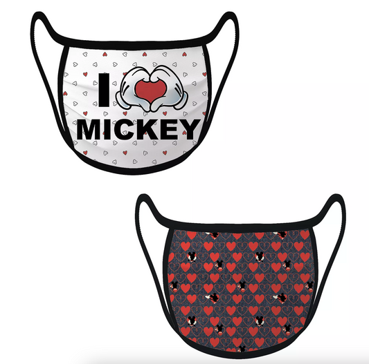 Disney Cloth Face Mask 2 Pack Set Mickey Mouse Hearts