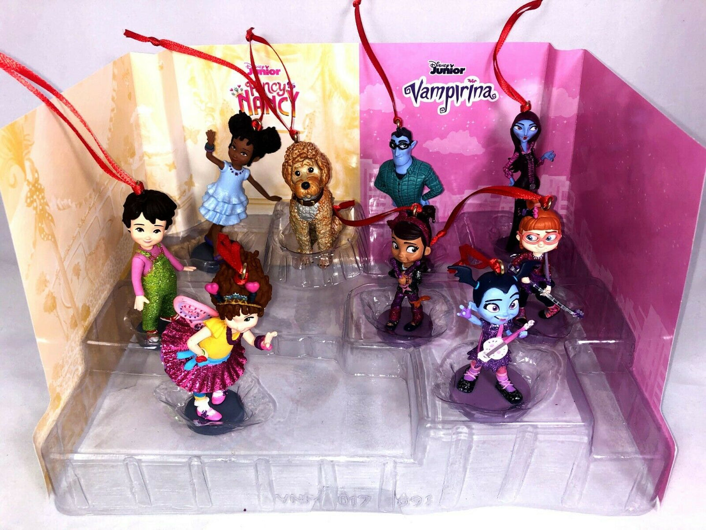 Disney Junior Deluxe Vampirina & Fancy Nancy Custom Christmas Ornaments Figure 9pc Set