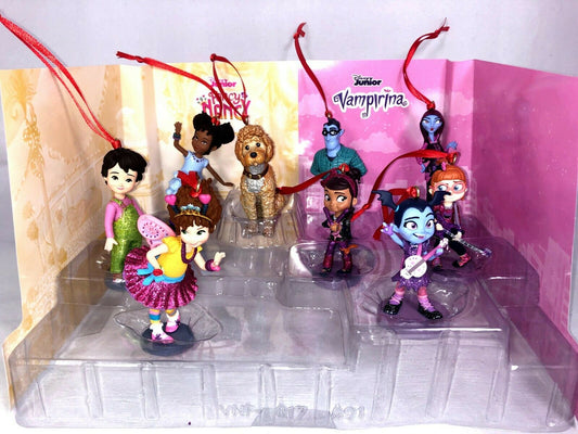 Disney Junior Deluxe Vampirina & Fancy Nancy Custom Christmas Ornaments Figure 9pc Set